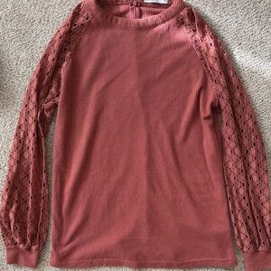 Elegant Lace Sleeve Women's Top - Pink - Medium